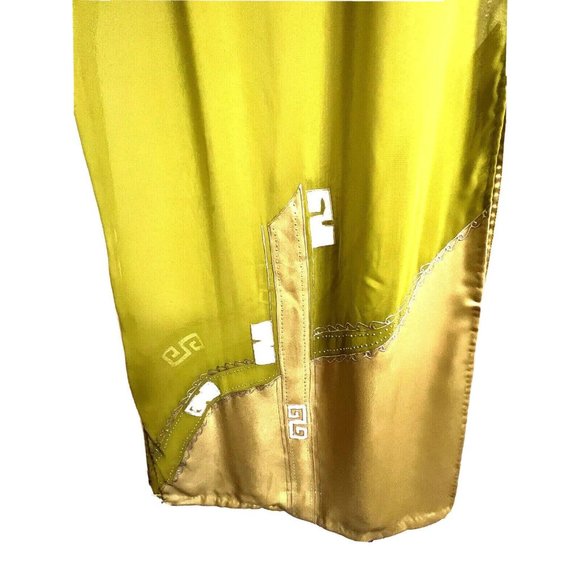 Asian Chinese Long Maxi Sheer Cocktail Dress Size S Green Metallic Silver - Picture 15 of 15